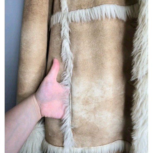 VTG 90's Y2K Penny Lane Coat L Brown Faux Suede Fur Hooded Buffy Friends - Picture 7 of 11